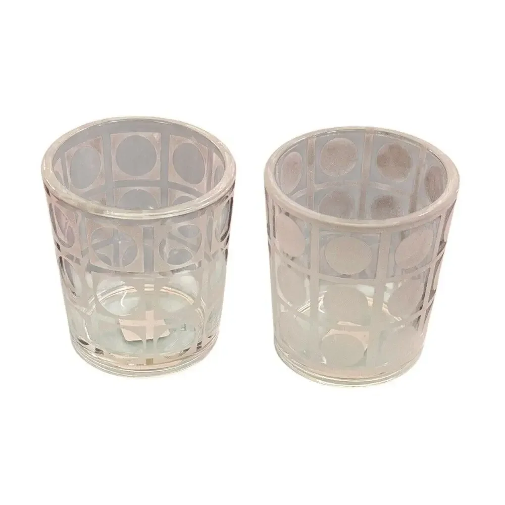 Partylite Retro Style Votive Pair Clear Glass Circle Design Candle Holders P8347